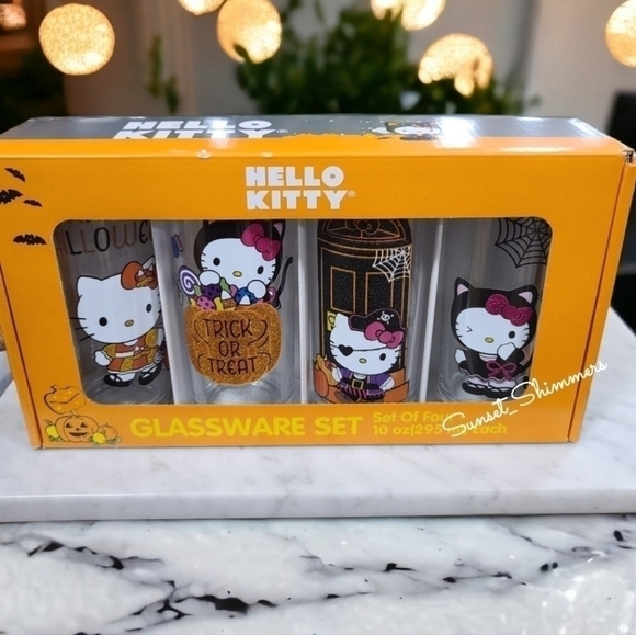4pc Sanrio HELLO KITTY Sparkly HALLOWEEN Drink Glass Set New - Picture 1 of 5
